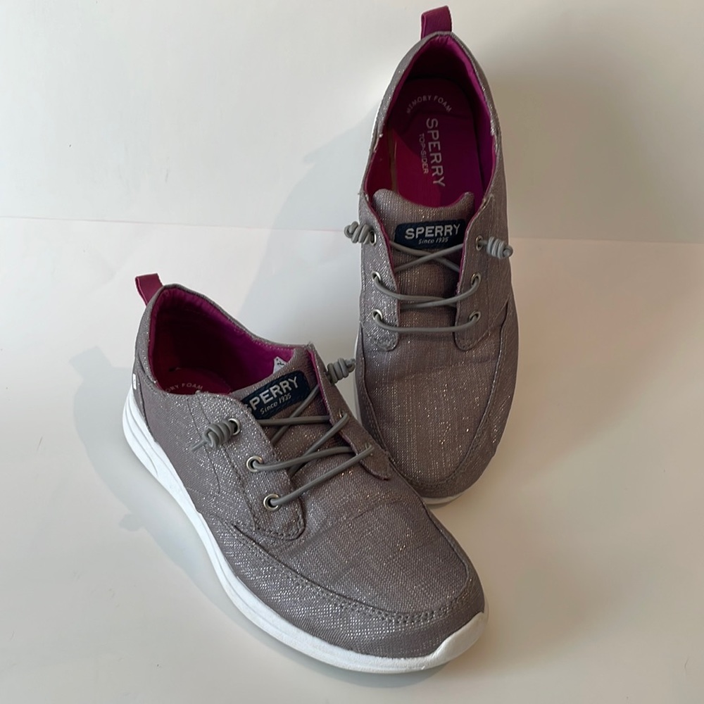 Sperry Girls 4 1/2 Gray Sparkle Baycoast Shoes